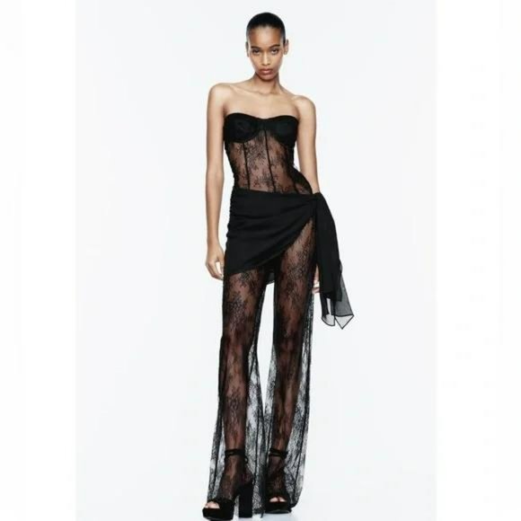 ZARA LONG LACE JUMPSUIT - Picture 1 of 6